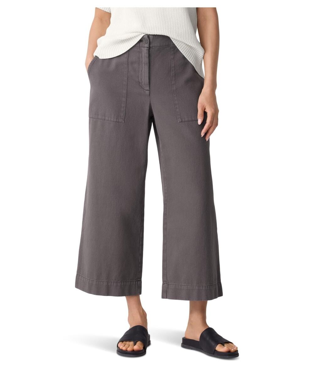Eileen Fisher Garment Dyed Utility 100% organic Cotton Wide Crop Pants S A010319